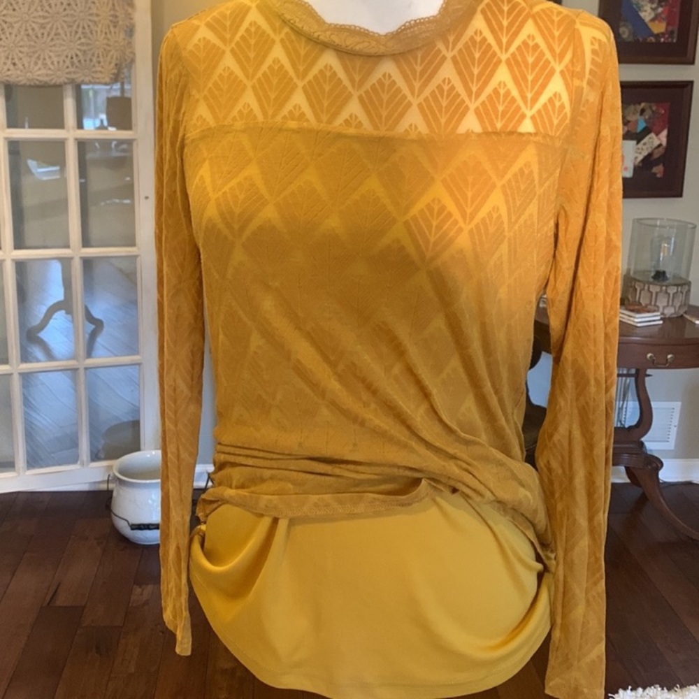 Anthropologie Kaffe Semi Sheer Long Sleeve Textured Lace Trim Top Med - Picture 5 of 9